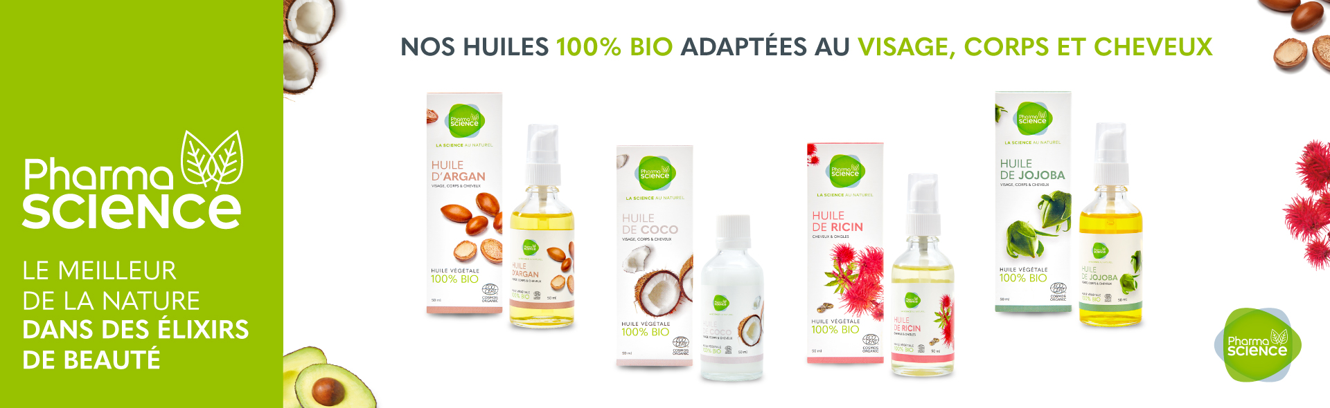 NOS HUILES 100% BIO ADAPTÉES AU VISAGE, CORPS ET CHEVEUX